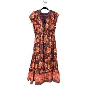 Old Navy Vibrant Floral Midi Dress - Purple and Orange